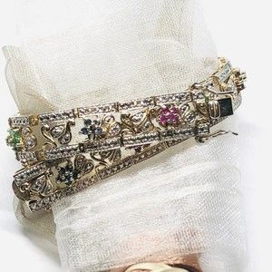 Vintage Sterling Silver GoldClad Multi color stone Tennis Bracelet 7 1/4”